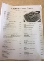 Chong's Korean Cuisine menu