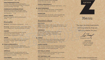 Zpizza menu