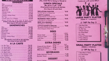 Woody's -b-que menu