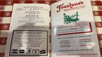 Frantone's Pizza Spaghetti Villa menu