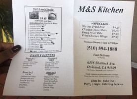 M S Kitchen menu