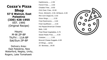 Cozza's Pizza Shop menu