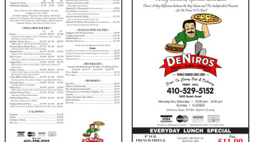 Deniros Pizzeria Subs menu