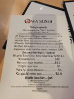 Wa Sushi menu