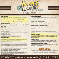 Heroes Legends Grill menu