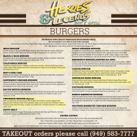 Heroes Legends Grill menu