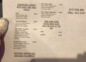 R J PUB & GRILL menu