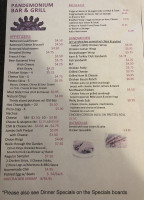 Pandemonium And Grill menu