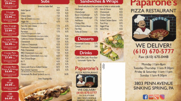 Paparone's menu