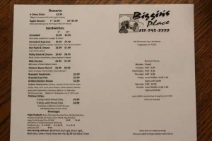 Biggin's Place menu