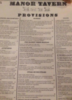 The Manor Tavern menu