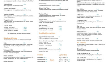 Lake Life Cafe menu