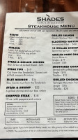 Shades Café Steakhouse menu