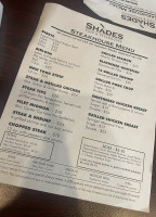 Shades Café Steakhouse menu