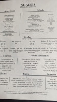 Shades Café Steakhouse menu