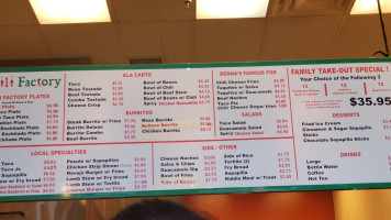 Chili Factory menu