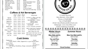 New Bremen Coffee Co. Books menu