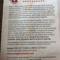 New Glarus Hotel Restaurants menu