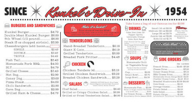 Kunkels Drive In menu