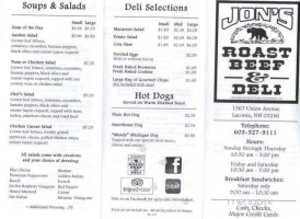 Jon's Roast Beef Deli menu