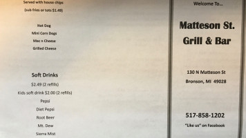 Matteson St. Grill menu