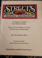 Street's Seafood menu