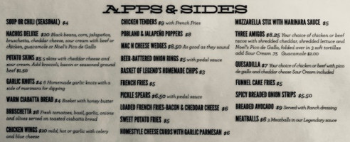 Legends Pizza Tap Room menu