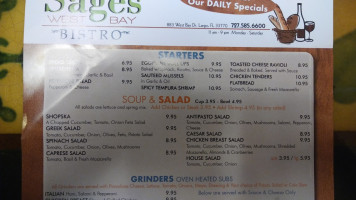 Sage's West Bay Bistro menu