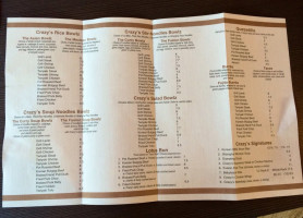 Crazy Bowlz menu