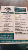 The Hills Pub menu