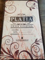 Platia Greek Kouzina menu