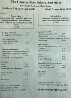 Country Bear menu