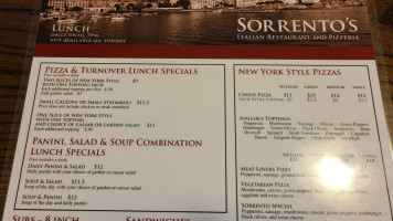 Sorrento Pizzeria Italian menu