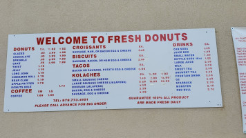 Fresh Donut menu