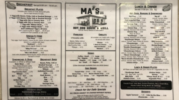 Ma's Hot Dog House menu