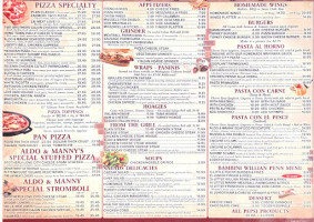 Aldo Manny Pizza Pasta menu