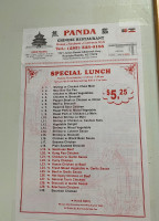 Panda China menu