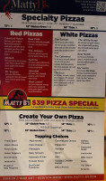 Matty B's Mountainside Cafe menu