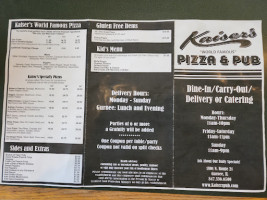 Kaisers Pizza Pub menu