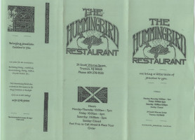 The Hummingbird Restaurant menu