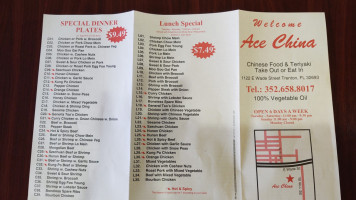 Ace China menu