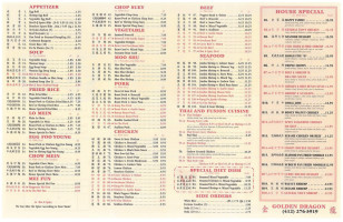 Golden Dragon menu