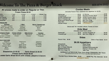 Pizza Shack menu