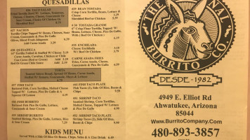 The Original Burrito Company menu