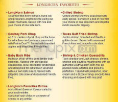 Longhorn Steakhouse menu