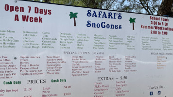 Safari's Snocone menu