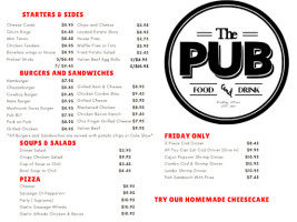 The Pub In H menu