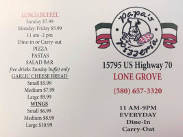 Papa's Pizzeria menu