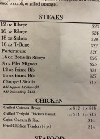 Tony's Steak Barn menu