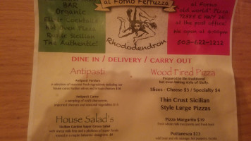 Al Forno Ferruzza Pizza Rhododendron menu